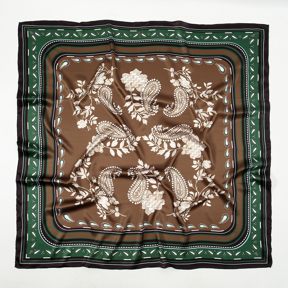 Chocolate Brown and Forest Green Paisley Silk Scarf