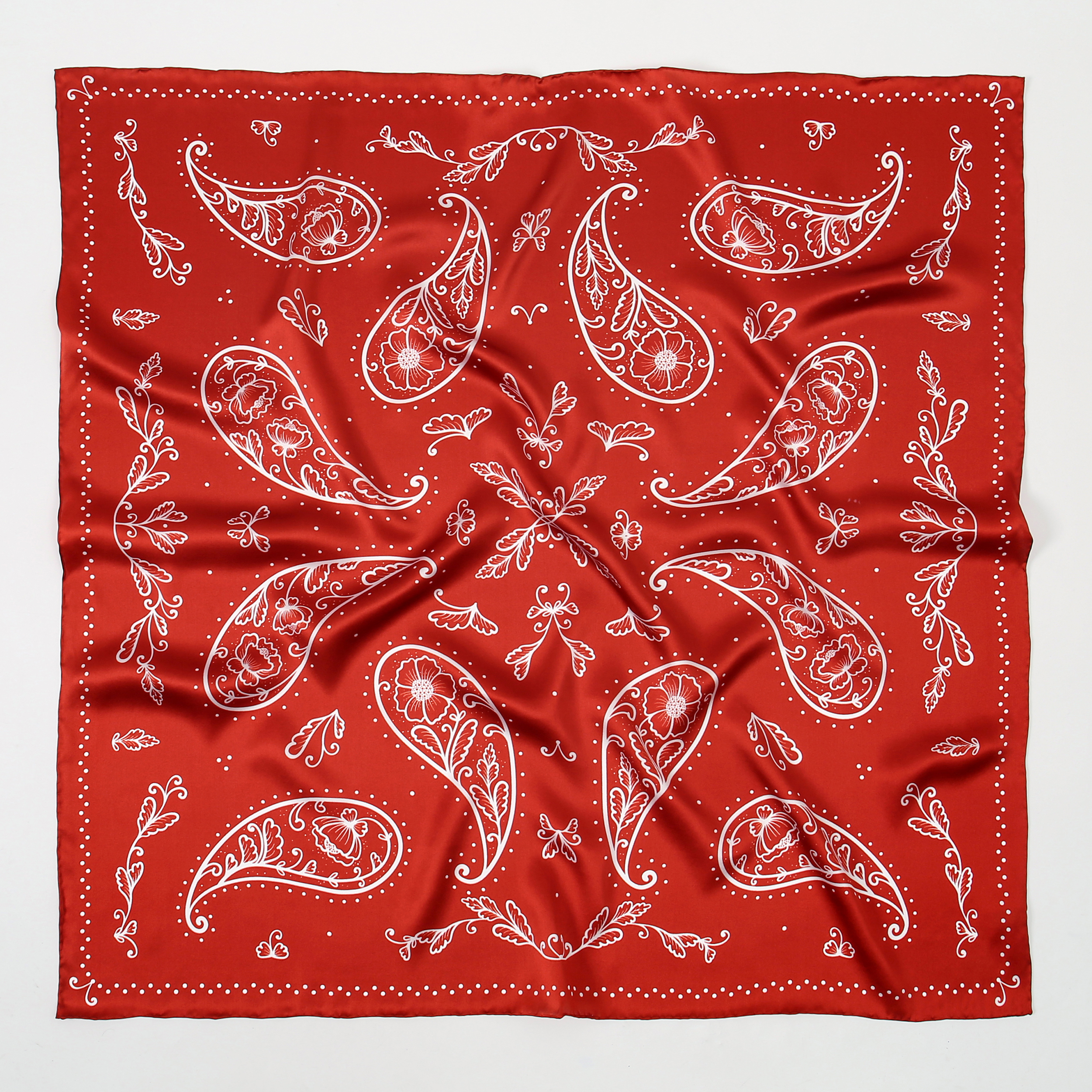 Burnt Orange White Paisley Western Silk Scarf
