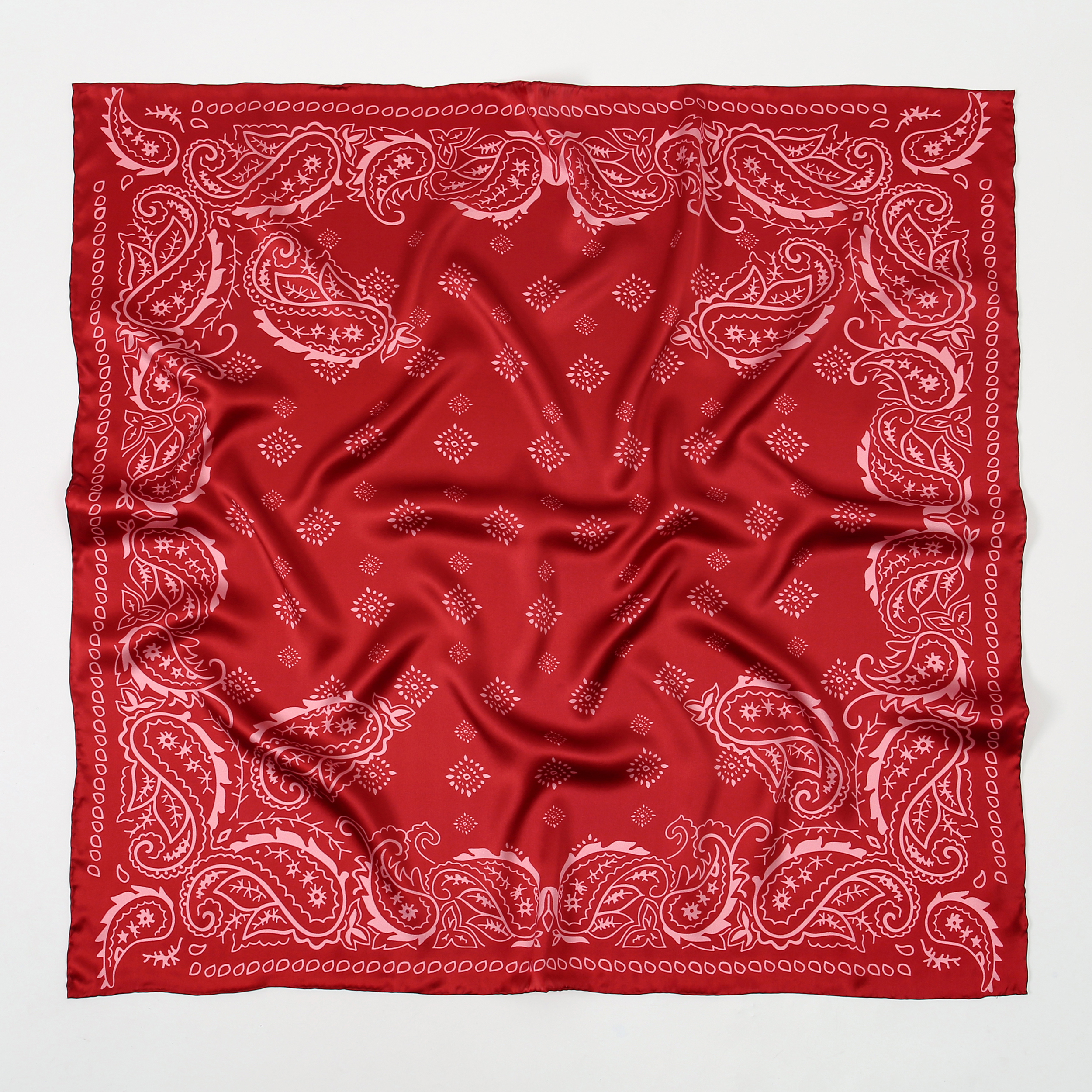 Deep Red Tinted Off-White Paisley Western Silk Scarf